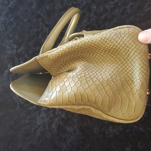 Longchamp Gatsby Snakeskin Exotic Green Leather Satchel Purse B3202 - Picture 7 of 10